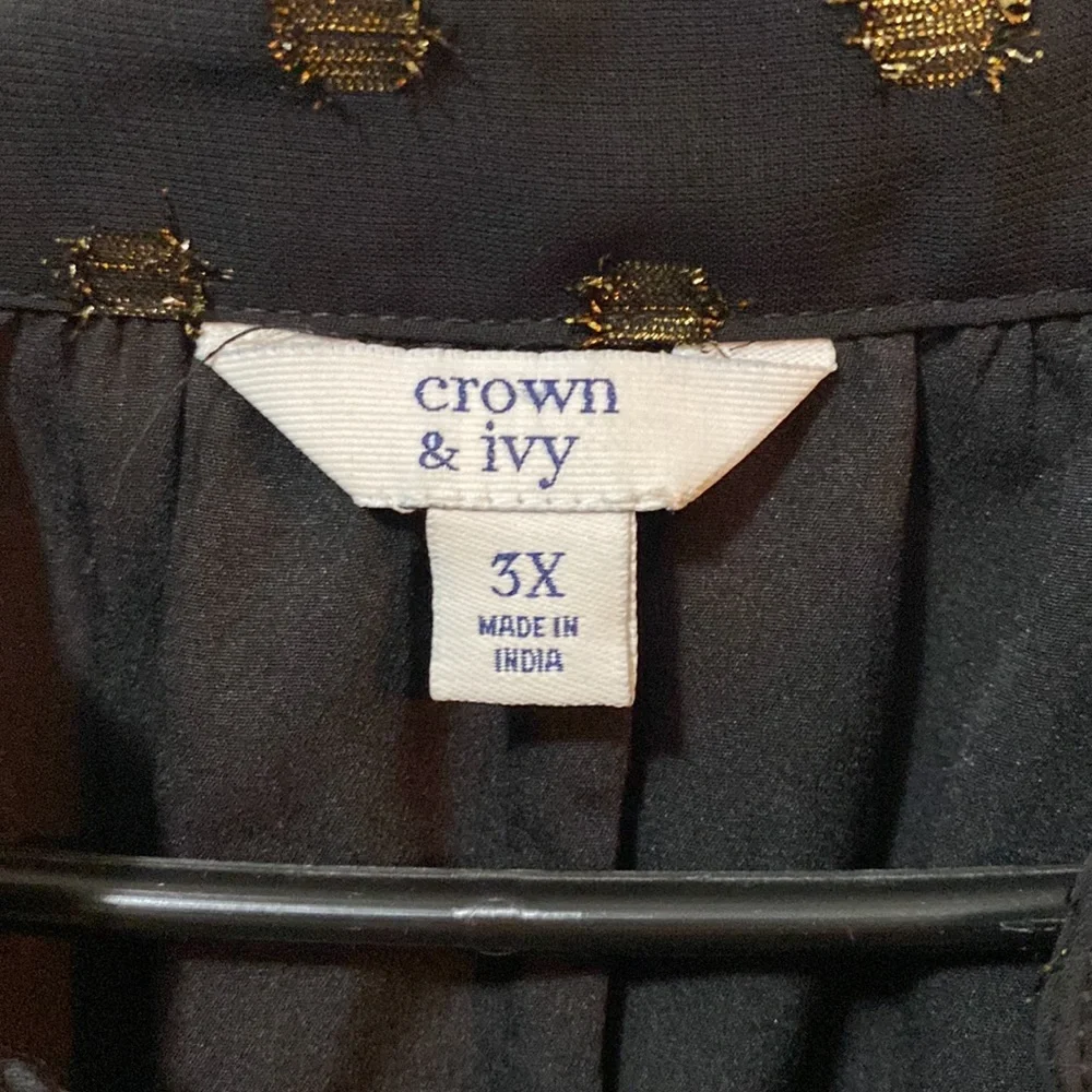 % crown & ivy 3X Black Long Sleeve Dress with Gold Dot Print - Picture 4 of 7